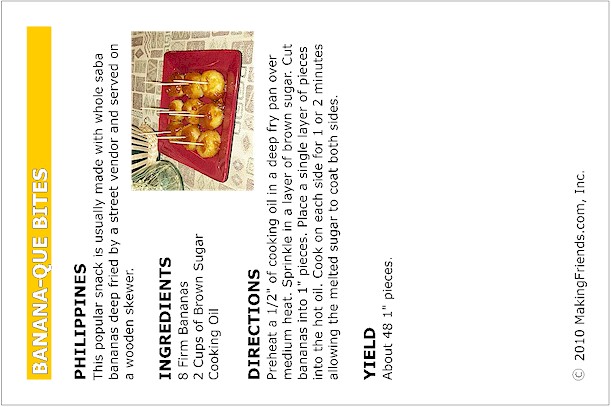 Recipe Card for Banana-Ques from the Philippines
