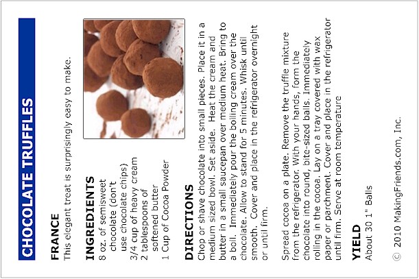 Recipe Card for Choclate Truffles