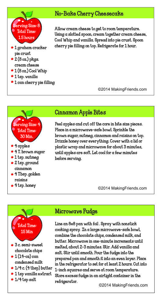 simple meals no bake dessert recipe cards recipe card program